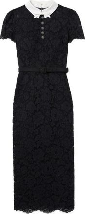 Self Portrait Midi Jurk met Kantkraag - Dames - Casual kleedjes - Zwart - S - Leer - Kleedjes