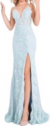 Jovani Deep V Neckline Gown In Light Blue