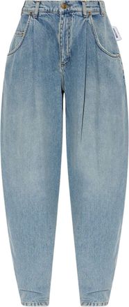Moschino High-Waisted Denim Pants with Tapered Legs and Pleat Detail
