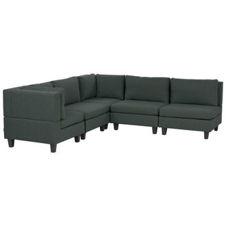 Beliani Sof&aacute; Modular Esquinero Moderno 5 Plazas Tapizado Tela Patas Negras Respaldo Acolchado Derecho Verde Oscuro Unstad