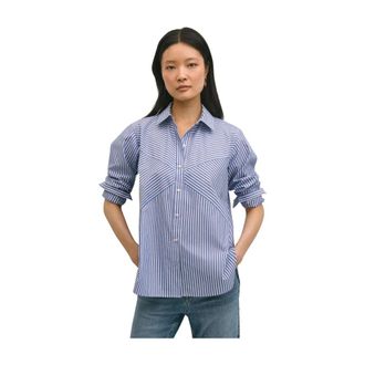 Brooks Brothers Relaxed Fit gestreept poplin overhemd met forward point kraag - Dames - Overhemden - Blauw - L - Katoen - Overhemden
