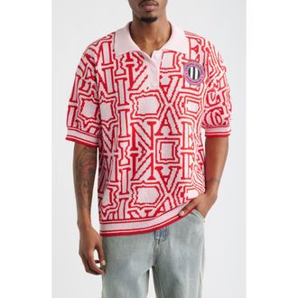 Criminal Damage Logo Jacquard Polo Sweater in Pink at Nordstrom, Size Xx-Large