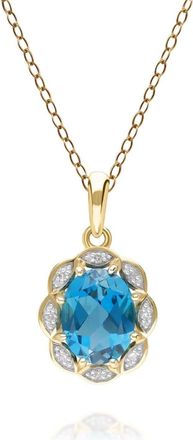 Gemondo Classic London Blue Topaz & Diamond Lux Pendant in 9ct Yellow Gold