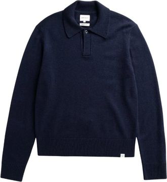 Norse Projects Anholt Lamswol Polo - Heren - Polos - Blauw - XS - Wol - Tops