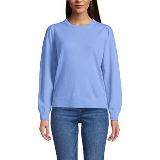 Lands End Cashmere Puff Sleeve Crew Neck Sweater in Clear Blue Sky at Nordstrom, Size X-Large