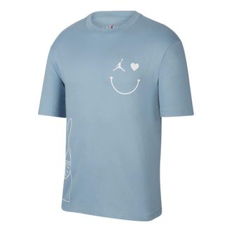 Nike Jordan Mens Air Jordan Smiling Face Pattern Logo Printing Round Neck Short Sleeve Blue T-Shirt DZ7637-494