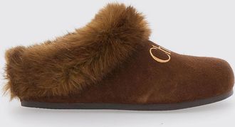 Chlo&eacute; Sabot da bambina in pelle scamosciata con interno in pelliccia e logo