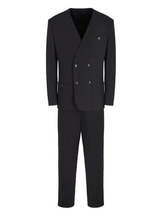 Giorgio Armani lapel-free double-breasted suit - men - Virgin Wool/Elastane - 50 - Black