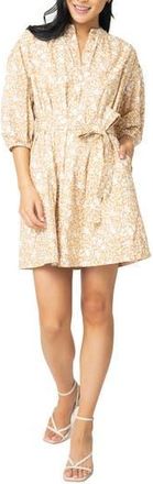 Gibsonlook Ambition Belted Cotton Shirtdress in Caf Au Lait Botanical Floral at Nordstrom Rack, Size Xx-Small