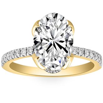 Pompeii3 Certified 3 1/2Ct Oval Diamond Mia Engagement Ring Lab Grown Hidden Halo