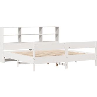vidaXL Vidaxl - Cama Con Estanter&iacute;a Sin Colch&oacute;n Madera Maciza Blanca 180x200 Cm