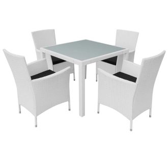 vidaXL Set De Comedor De Jard&iacute;n 5 Piezas Rat&aacute;n Sint&eacute;tico Blanco Crema Vidaxl