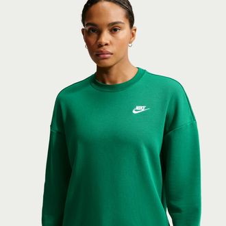 Nike Womens Nike Sportswear Club Fleece Loose Crew-Neck Sweatshirt in Green | HV2326-365