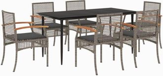 vidaXL Vidaxl - Set Comedor Jard&iacute;n 7 Pzas Y Cojines Rat&aacute;n Sint&eacute;tico Gris