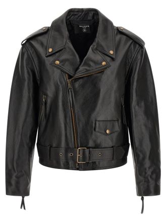 Balmain Black Leather Notched Lapel Jacket