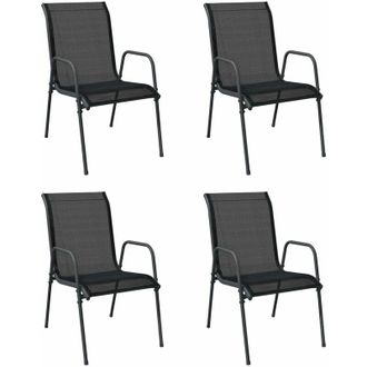vidaXL Sillas De Jard&iacute;n 4 Unidades Acero Y Textilene Negro Vidaxl