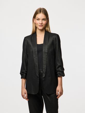 Pieces Longblazer PIECES PCBOSELLA 3/4 GLITTER BLAZER NOOS, Damen, Gr. XL, gr&uuml;n (schwarz detail:gold lurex), Web, Obermaterial: 71% Polyester, 25% Viskose, 3