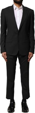 Dolce & Gabbana Mens Black Wool 2 Piece Single Breasted Suit Virgin Elastane