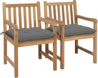 vidaXL Sillas De Jard&iacute;n 2 Uds Madera Maciza De Teca Con Cojines Grises Vidaxl