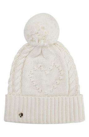 Kate Spade New York heart bobble beanie in French Cream at Nordstrom Rack