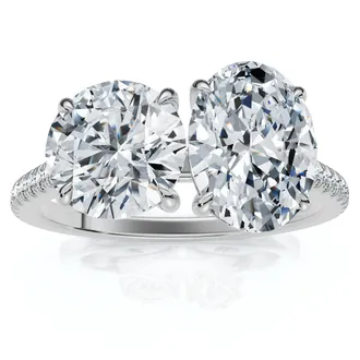Pompeii3 2 1/10Ct Toi et Moi Oval & Round Diamond Ring 14k Gold or Platinum Lab Grown