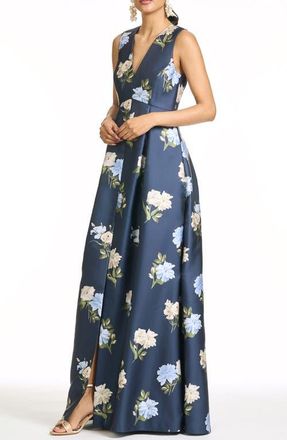 Sachin & Babi Brooklynne Floral Mikado Gown in Maritime Corsage at Nordstrom, Size 14