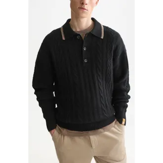 Scotch & Soda Cable Knit Polo Sweater in Meteorite at Nordstrom, Size Xx-Large