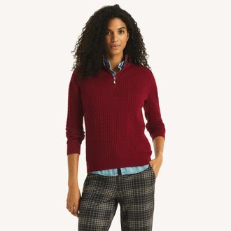 Nautica Womens Quarter-Zip Cable Sweater
