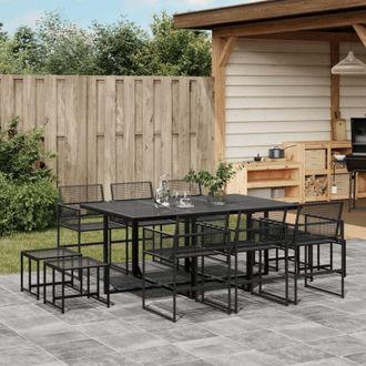 vidaXL Set De Comedor De Jard&iacute;n 11 Pzas Rat&aacute;n Sint&eacute;tico Negro Vidaxl
