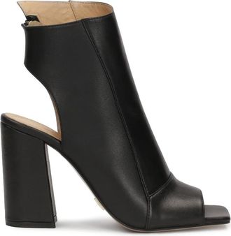 Kazar Leren peep-toe enkellaarsjes met een open neus en hiel - Dames - Sandalen met hakken - Zwart - 37 EU - Leer - Schoenen