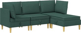 vidaXL Juego De Sof&aacute; Modular Con Almacenamiento 4 Uds. Verde Oscuro Vidaxl