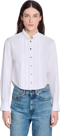 Sandro Pleated shirt with origami collar in White at Nordstrom, Size X-Large