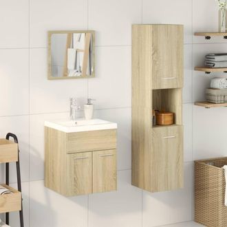 Berkfield Home Suitable 3 Piece Bathroom Furniture Set Sonoma Oak Engineered Wood in Light Tan