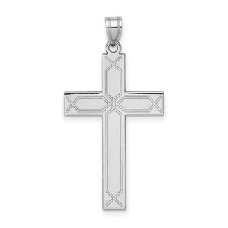Diamond2Deal 14k White Gold Solid Laser Etched Cross Pendant