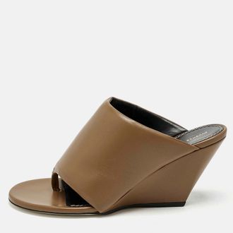 Proenza Schouler Brown Leather Slant Wedge Tong Sandals