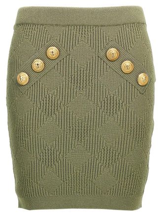 Balmain Green Openwork knit skirt