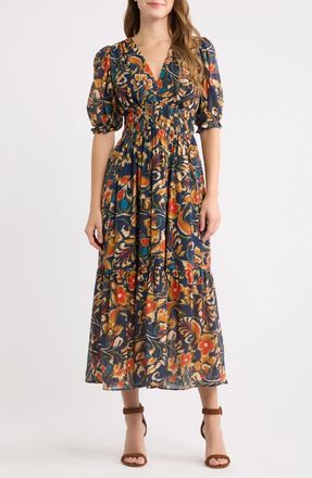 Vince Camuto Textured Shirred Maxi Dress in Navy Multi at Nordstrom, Size 12