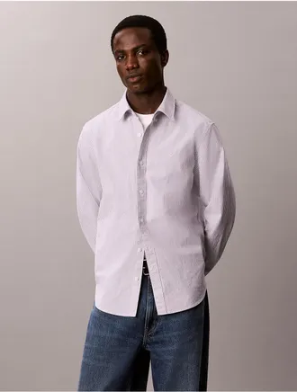 Calvin Klein Jeans Calvin Klein Mens Cotton Stretch Stripe Oxford Classic Button-Down Shirt - Purple - XL