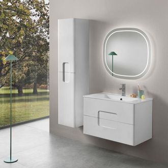 MODO Modo - Mobile bagno sospeso 120 cm in Nobilitato con due cassetti arco Larice Bianco