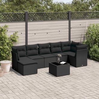 vidaXL Set De Sof&aacute;s De Jard&iacute;n 8 Piezas Y Cojines Rat&aacute;n Sint&eacute;tico Negro Vidaxl