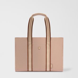 Furla Duna Borsa Shopping L Toni Anemone Pink Rosa Tessuto Canvas + Tessuto A Righe Donna