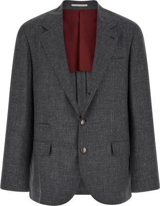 Brunello Cucinelli Blazer met metalen knopen - Heren - Blazers - Grijs - M - Wol - Jassen