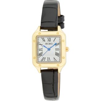 BCBGeneration Square Face Faux Leather Strap Watch, 25mm in Black at Nordstrom Rack
