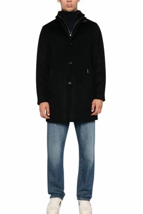 Moorer Mens Mid Length Wool Coat In Navy