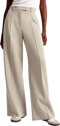 Generic Womens Casual Pants High Waisted Wide Leg Dress Work Business Casual Pants with Pockets for Effortless Style and Comfort (Beige, S)
