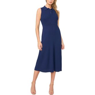 Ted Baker Harley Rib Pointelle Polo Midi Dress in Deep Night at Nordstrom, Size X-Large