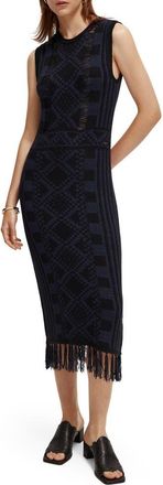 Scotch & Soda Geo Jacquard Fringe Hem Sleeveless Sweater Dress in Night at Nordstrom, Size X-Small