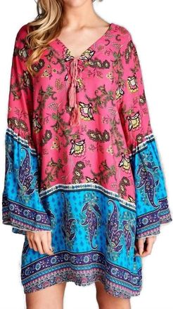 Velzera Paisley Bell Sleeve Dress In Pink