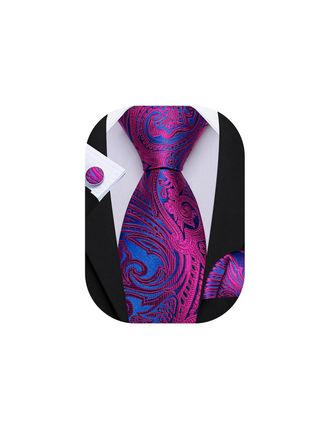 Barry.Wang Mens Paisley Tie Silk Purple Blue Ties Pocket Square Cufflinks Necktie Set Handkerchief Wedding Party