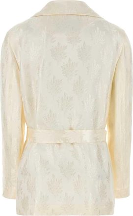 Fendi Womens Belted Blazer White Silk Blazers